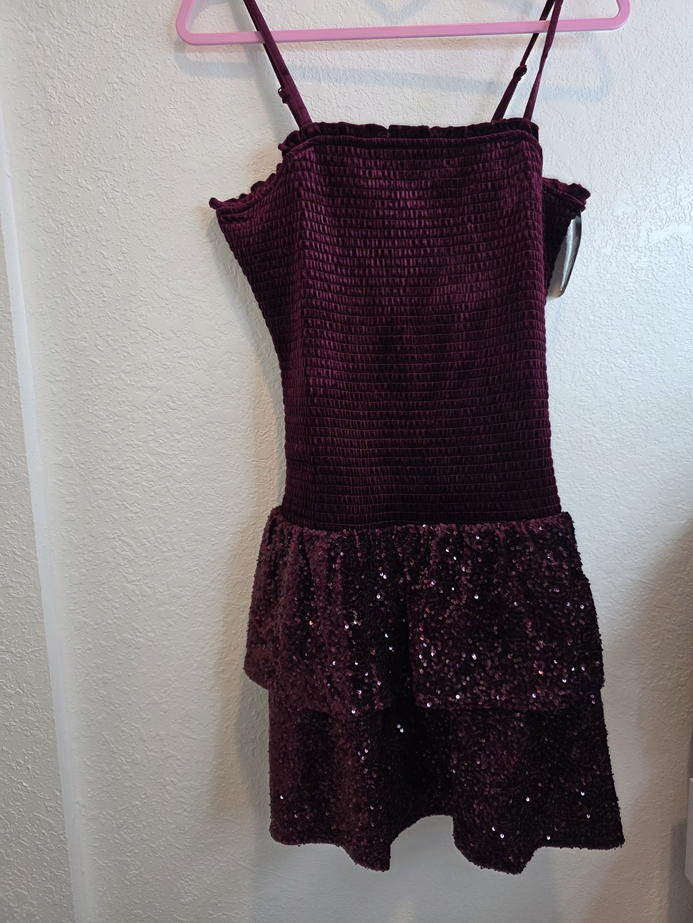 Girls Burgundy Sequin Tiered Dress - Kids